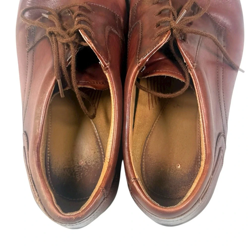 Clarks Mens 10.5W Un Hugh Cap Brown Leather Dress‎ Shoes Oxford Leather Mahgony